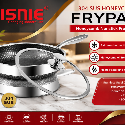 Disnie 24cm–30cm SUS 316 Honeycomb Frypan With Lid