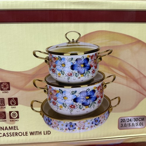 Enamol Casserole 6 Pcs Set With Lid | Premium Cooking &amp;amp;amp;amp; serving Set
