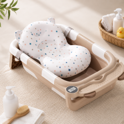 Smart Foldable Baby Bathtub with Real-Time Digital Temperature Display &amp; Soft Bath Cushion Pad