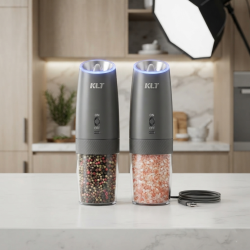 KLT USB Rechargeable Automatic Electric Salt &amp; Pepper Grinder Set with LED Light